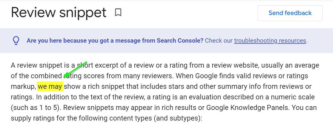 Google about review snippets