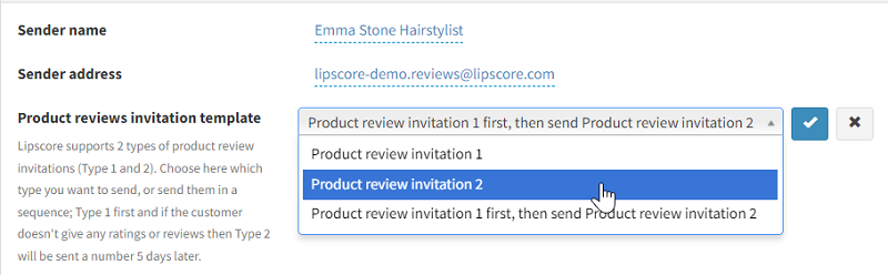 Choosing the template for product review invitations
