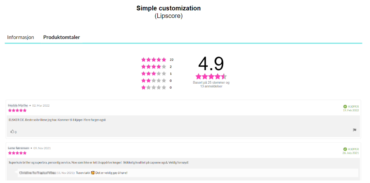 Reviews list widget with reviews summary - customized