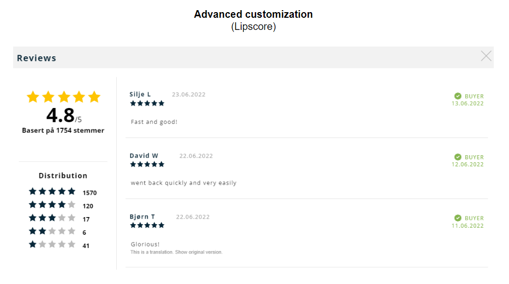 Service reviews modal - advanced customization