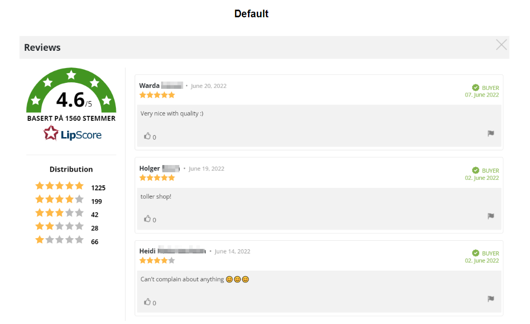 Service reviews modal - default
