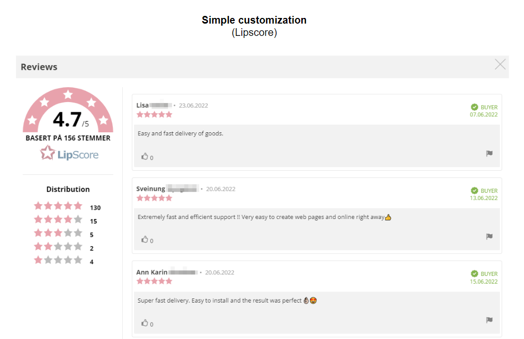 Service reviews modal - simple customization