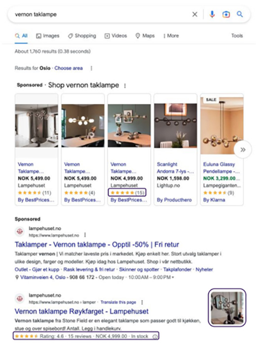 Lipscore ratings and reviews appear in Google Shopping Ads and organic product searches